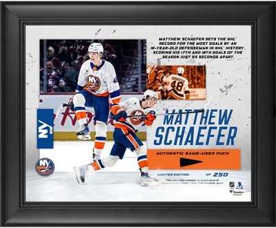 Matthew Schaefer Islanders Framed 13x16 18-Year-Old Collage w/GU Puck - LE 250