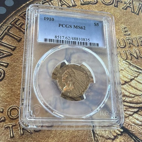 PCGS 1910 MS62 $5 Indian Head Gold Half Eagle 🇺🇸