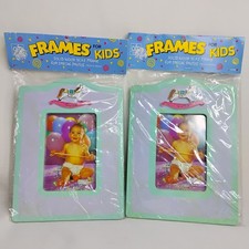 Vintage 90s Set Of 2 Retro Wooden Baby Photos Picture Frames Rocking Horse