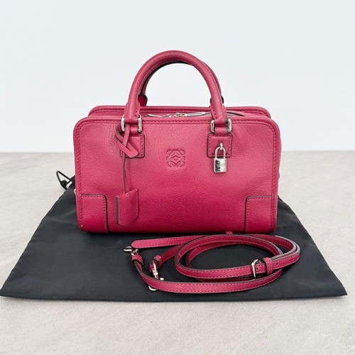 LOEWE Loewe Amazona 23 Handbag Mini Boston Anagram Pink Red Leather Silver Hardw