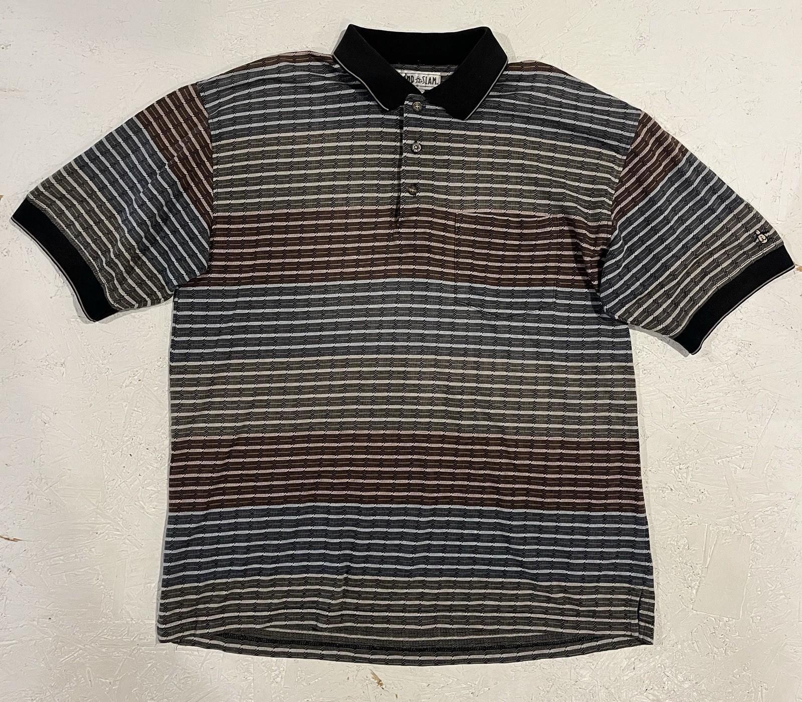 Vintage Grand Slam Polo Shirt Mens Large Golf Striped Penguin Munsingwear Gray