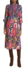 FARM Rio Macaw Bloom Floral Smocked Mock Neck Juliet Sleeve Dress in Macaw Bloom
