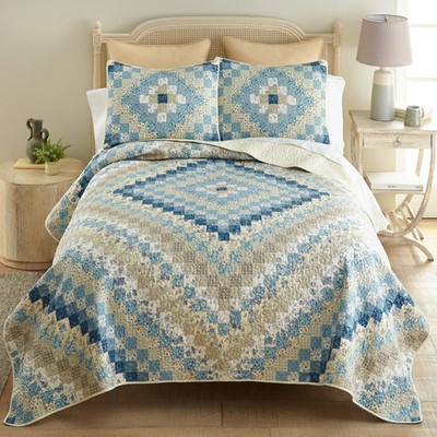 Donna Sharp Blue Diamond Patchwork Country Cottage Twin 2 PC Quilted Bed Set