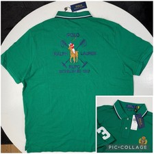 Polo Ralph Lauren Men  s XL Green Pique Woven Polo Shirt Crest Embroidered Logos