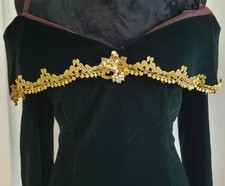 Vintage Zum Zum Green Velvet Body Con Mini W/Gold Applique Neckline Sz. Med 8/10