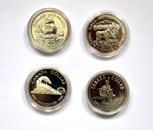 4 Canada Silver Proof 1 Dollar Coins - 1975, 1979, 1985, 1986