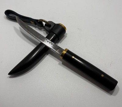 San Mai 3-layer Laminated Fruit Knife with Ebony Wood Handle and Leather Dangler