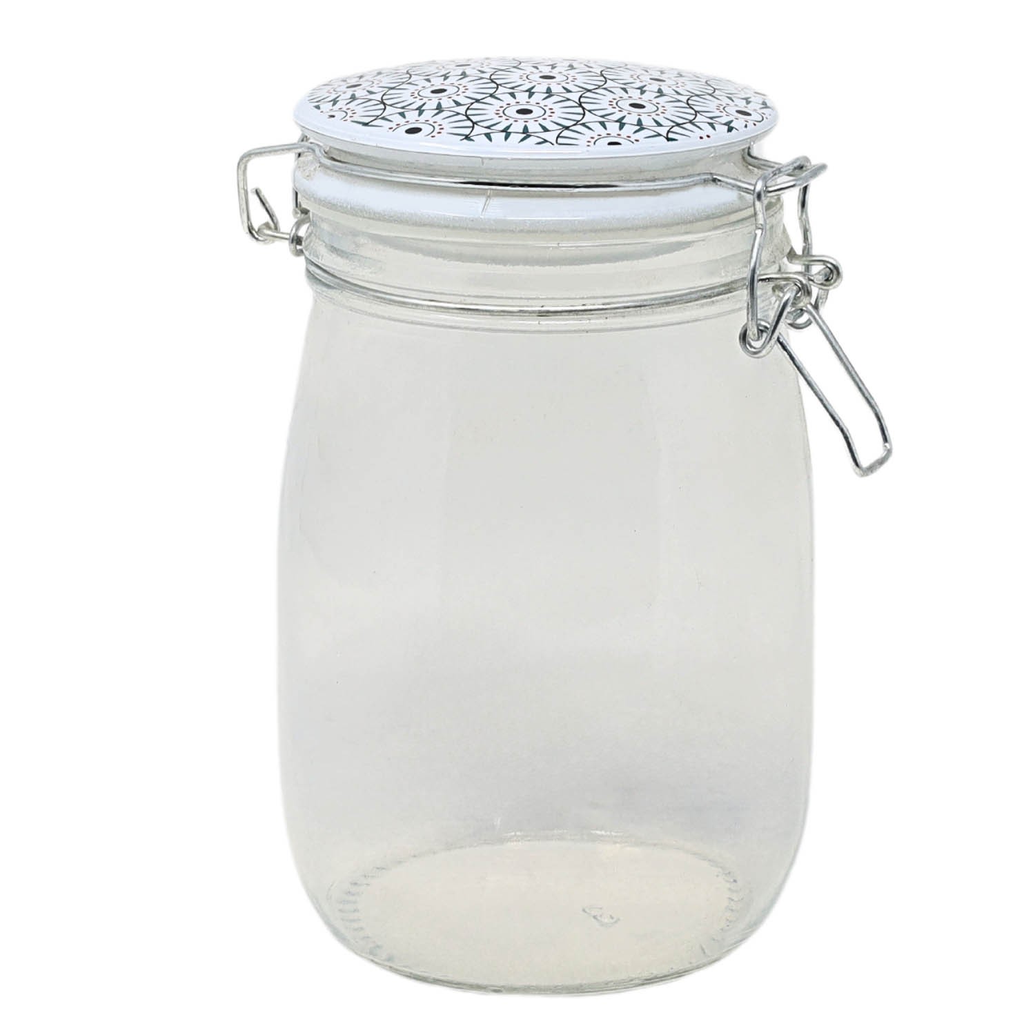 Glass Storage Jar Airtight Containers w/ Ceramic Effect Circle Design Lid 1000ml