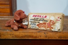 Vintage Car Dash Accessory Ornament Devil Dog Bobble Head Lighted Eyes Nos