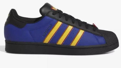 Size 8.5- Adidas Originals Men's Superstar Shoes, Royal Blue/Core Black/Yellow.