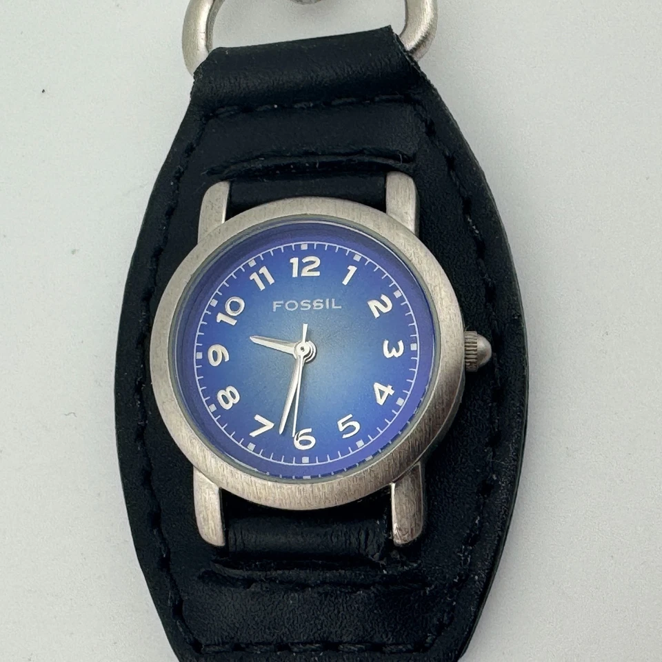 Reloj Bolsillo Fossil Mujer Plateado Azul Snap-on Cuarzo Japón Analógico Batería Nueva Foto 2 de 4