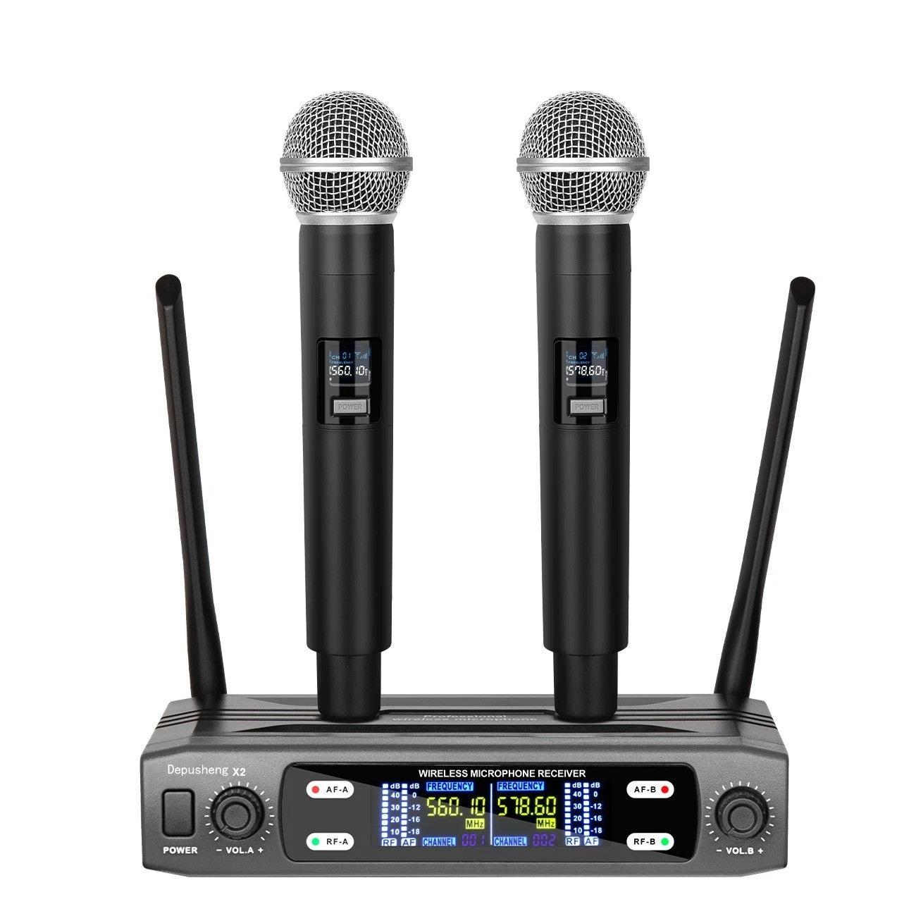 Système microphone sans fil UHF kit 2 micros réglables karaoké matériel audio pour chant