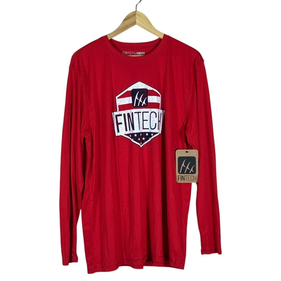 NWT Fintech Sun Defender Graphic Long Sleeve Shirt Red Patriotic UV Size L