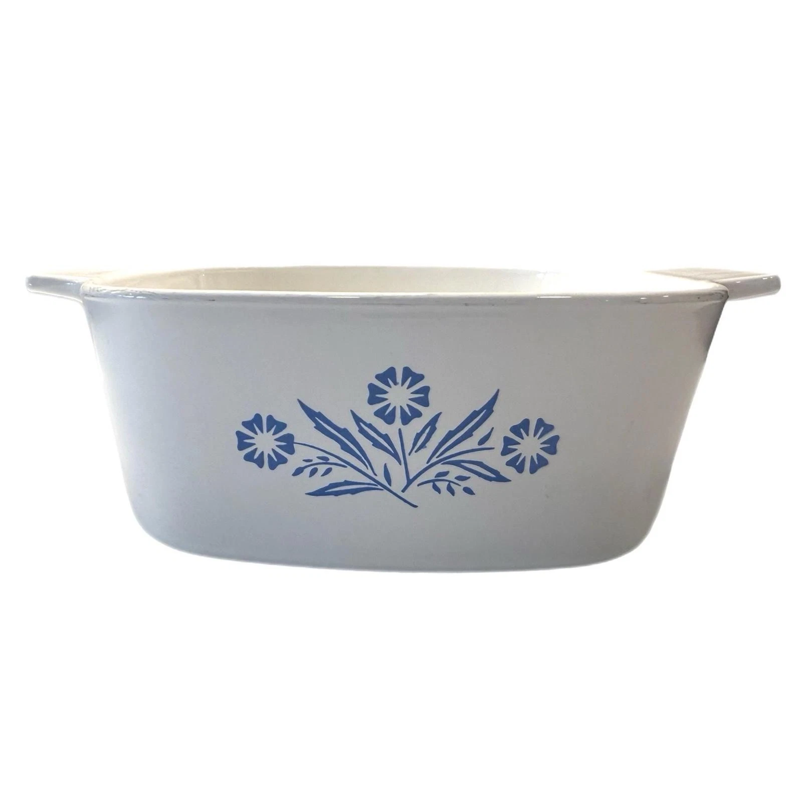 Vintage CorningWare 1.5QT Blue Cornflower Ceramic White Casserole Dish