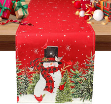 Christmas Table Runner, Xmas Table Runners for Table, Snowman Trees Snowflakes R