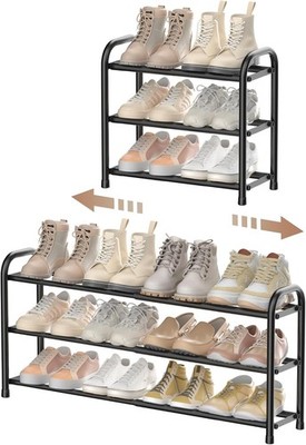 Expandable Schuhregal 3 Ebenen, Schuhregal Schmal Adjustable Shoe Rack Metall