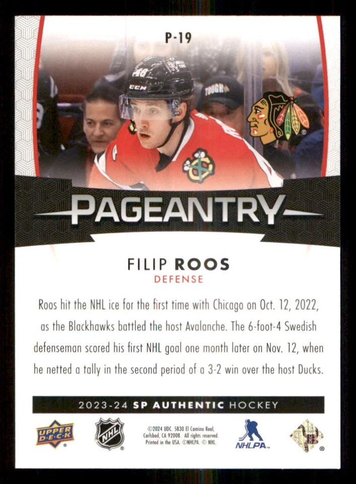 2023-24 SP Authentic Pageantry #P19 Filip Roos - Image 2 of 2