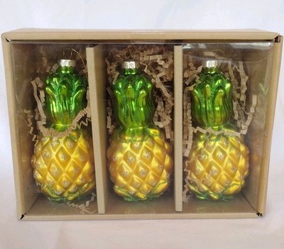 Holly & Moss Glass Pineapple 3 Pack Old World Christmas Ornament NIOP