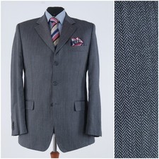 Mens Herringbone Blazer 44R UK Size CONBIPEL Grey Sport Coat Merino Wool Jacket