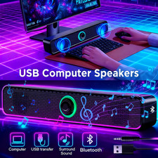 USB Computer Speakers Wired & Bluetooth PC Desktop 3D Surround Speaker Soundbar