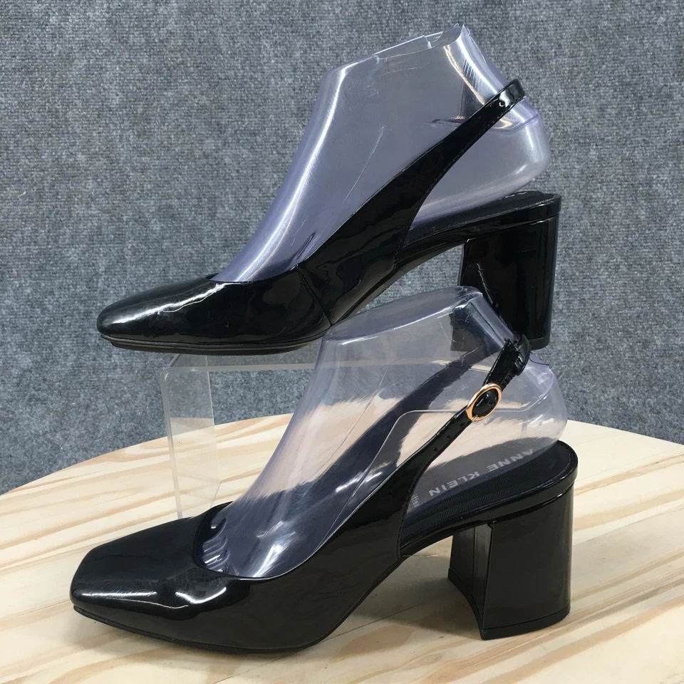 Sapato Anne Klein Feminino 7 Laney Slingback Preto Casual Biqueira Quadrada Salto Bloco NOVO - Imagem 2 de 4