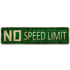 No Speed Limit Sign, Vintage Reproduction Funny Garage Man Cave Metal Sign 4"...