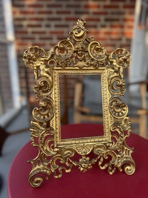 Antique Brass Gilt Metal Cherub Angel Vines Rococo Picture Frame 15 x10  Baroque