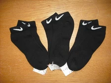 Boys/Girls NWT NIKE Low-Cut Socks 3prs DRI-FIT Black w/White Swooshes YLG 5Y-7Y