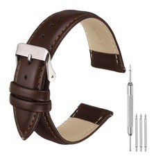 Leather Watch Band, 22mm Release Watch Strap for Men, Drak Brown