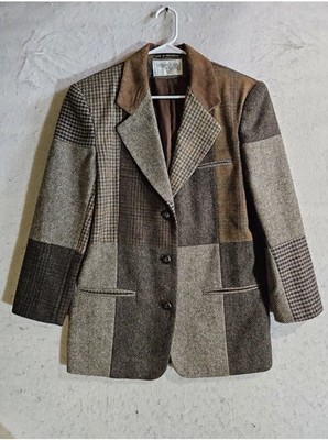 VINTAGE International Scene Tweed Patchwork & Houndstooth Blazer Womens Size 8R