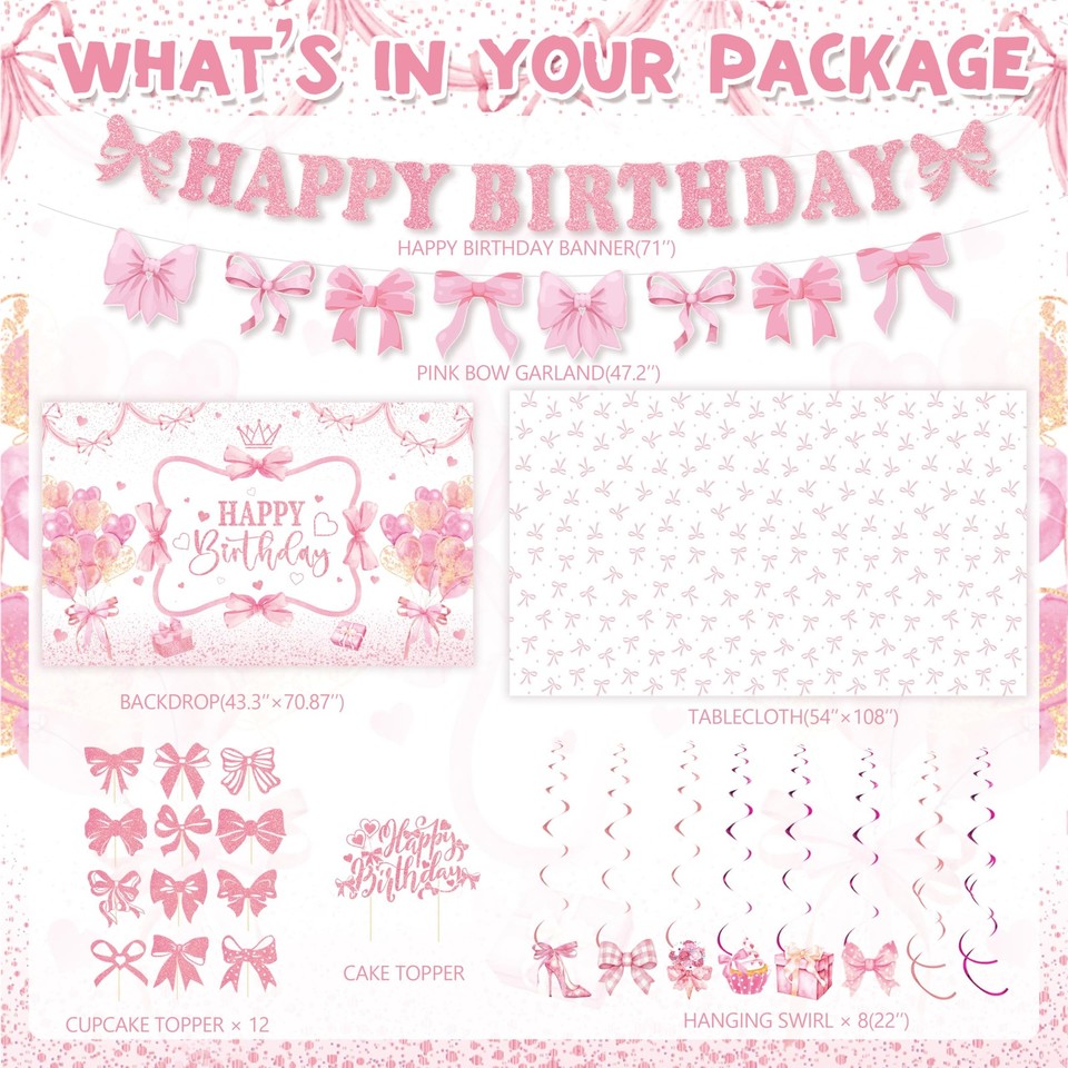 Pink Bow Birthday Party Decorations, Girls Coquette Birthday ...