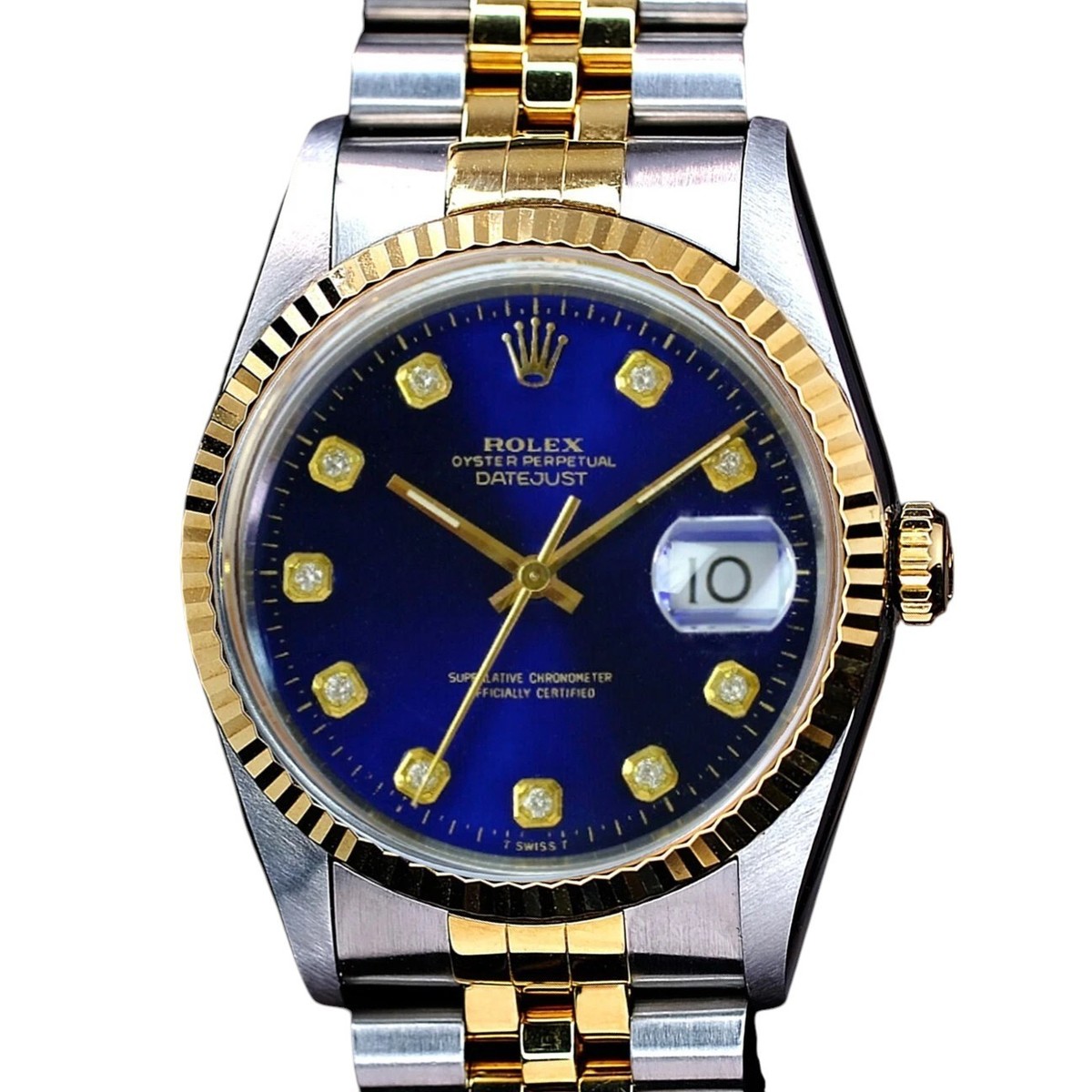 Rolex Datejust 16233 Gold & Steel Blue Dial 18KY Fluted Bezel 36mm