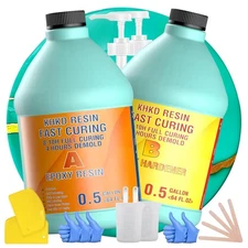 Epoxy Resin Kit - 1 Gallon Fast Cure Epoxy Resin, KHKD RESIN Quick Dry Resina Ep