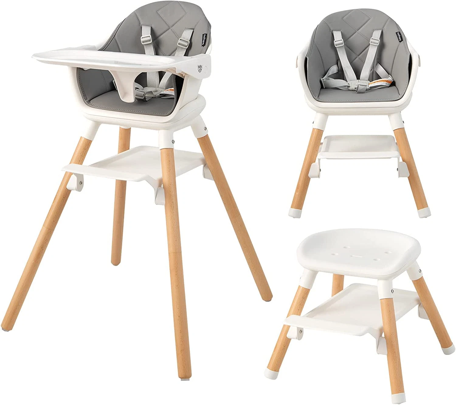 Baby High Chair, 6-In-1 Convertible Wooden High Chair with Double Dishwasher Saf