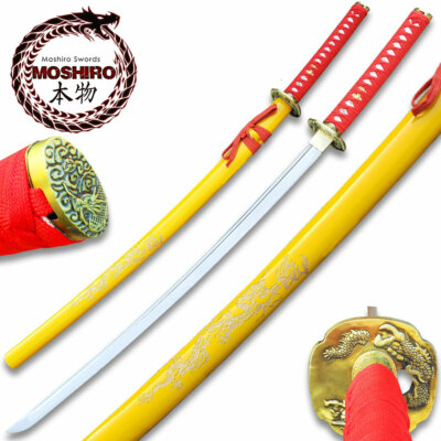 MOSHIRO 1045 Steel Handmade Katana With Dragon Engraved on Yellow