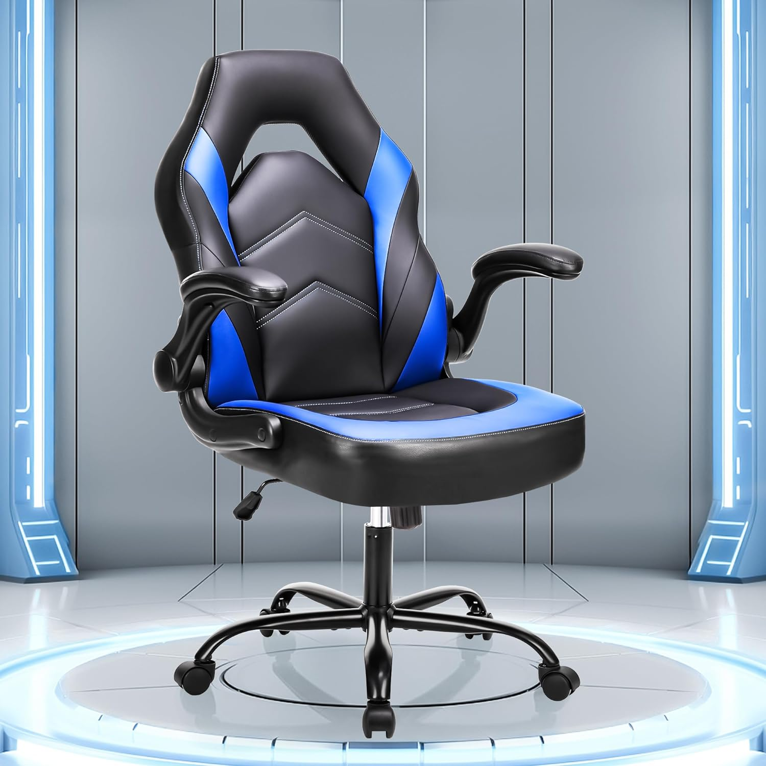 Computer Gaming Chair - PU Leather Ergonomic Lumbar Support with Flip-Up Armrest-image