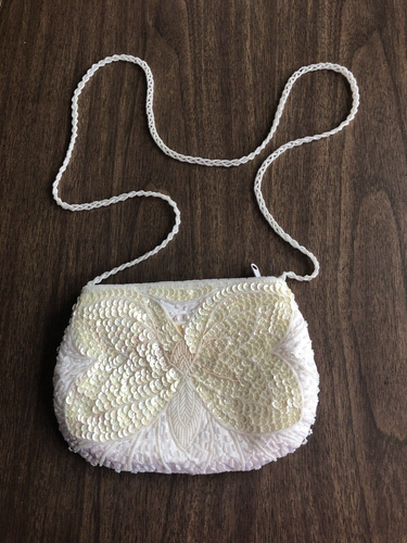 Butterfly Clutch Evening Bag Mother of Pearl Sequence Beads Zip Shoulder Chain