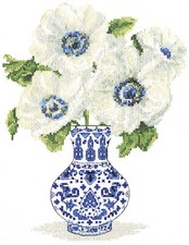 Counted Cross Stitch Kit Design Works  White Anemones Bouquet in Vase DW3550