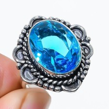 Swiss Blue Topaz Gemstone Handmade 925 Sterling Silver Jewelry Ring Size 9 US