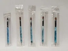 French Kolinsky Nail Brush with Dotting Tool Blue Marble Special Edition Germany