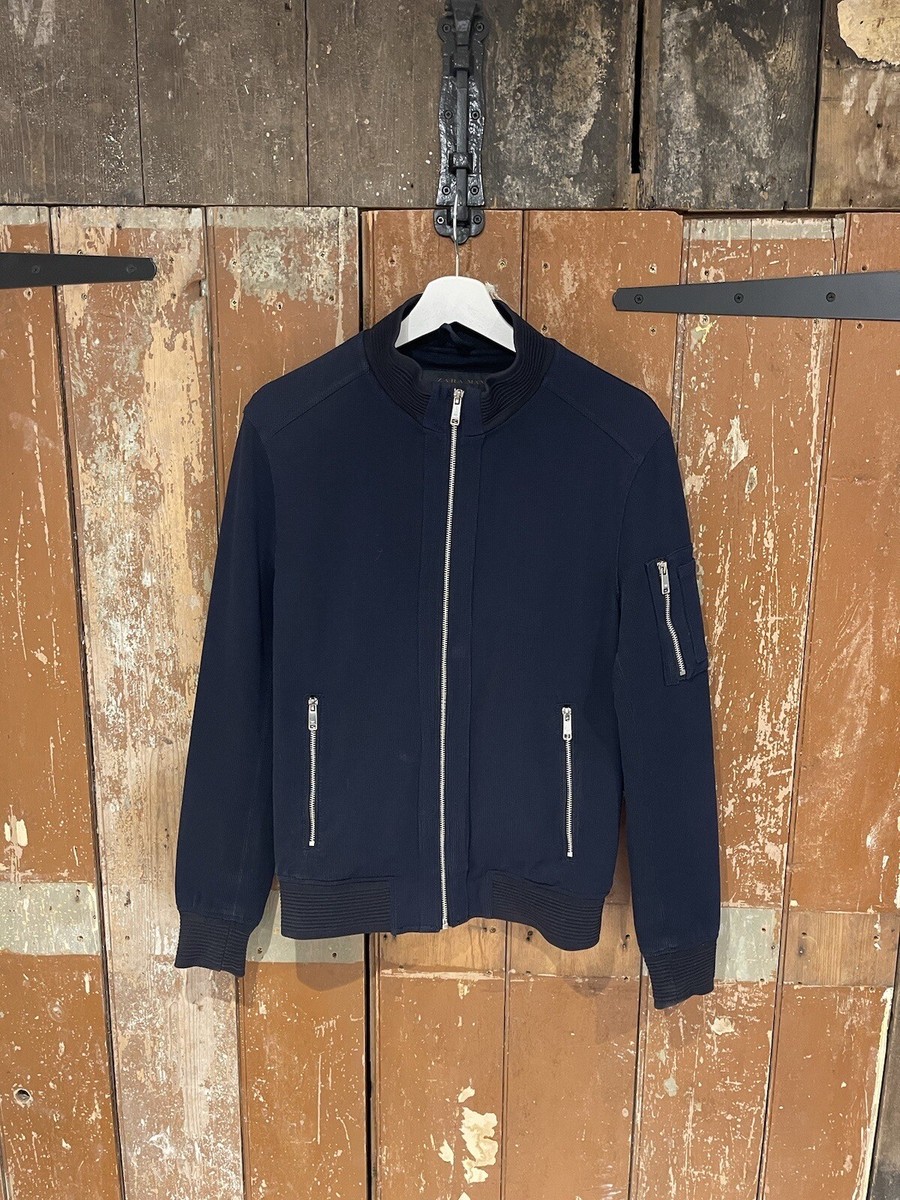 Zara Man Bomber Jacket Coat Navy Blue Men's Size Small Zipped Pockets