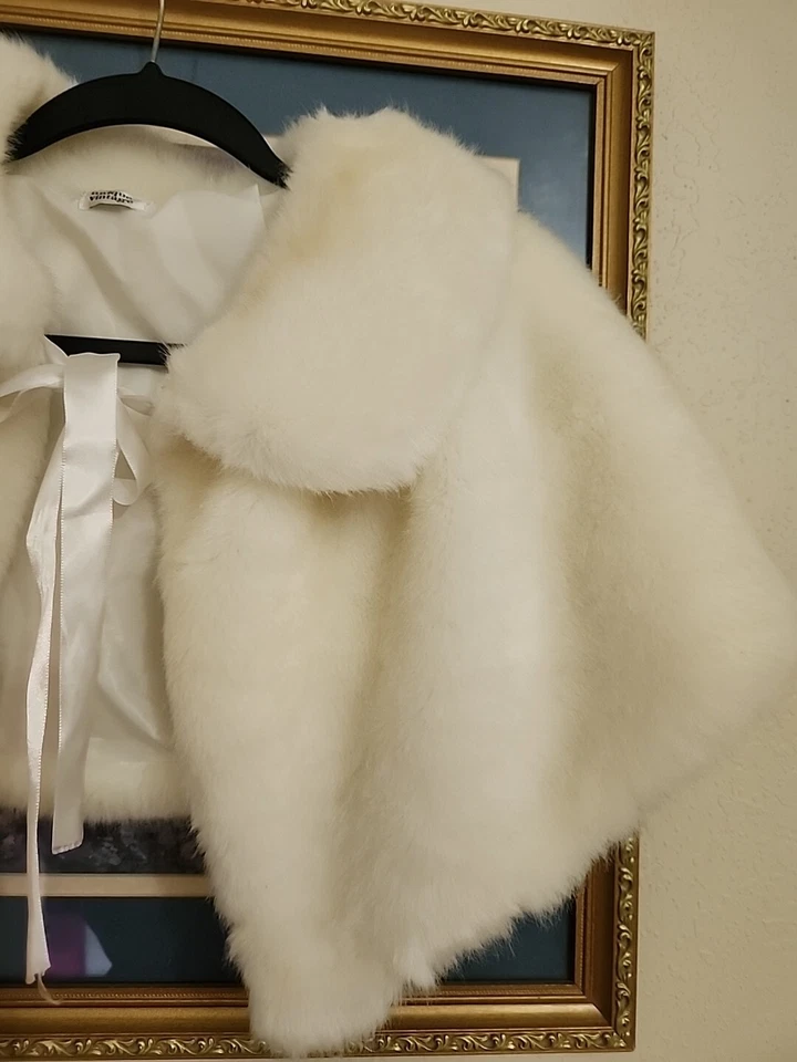 Винтажный кремовый искусственный мех ребенка украли/оберните - атласная подкладка ленты передний галстук - Изображение 3 из 4