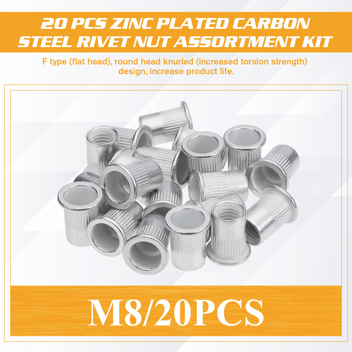 20Pcs Aluminum Flat Head Flange Nutserts Threaded Rivet Nut Rivnut Nutsert M8