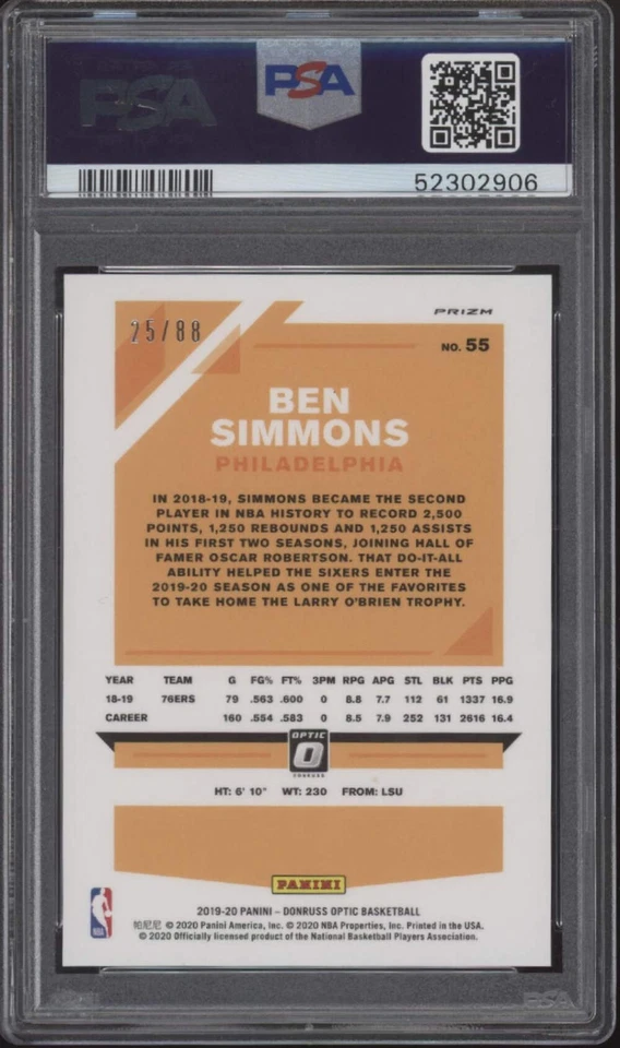 Ben Simmons 2019-20 Panini Donruss Optic Choice Red Prizm 25/88 #55 PSA 9 - Image 2 of 2