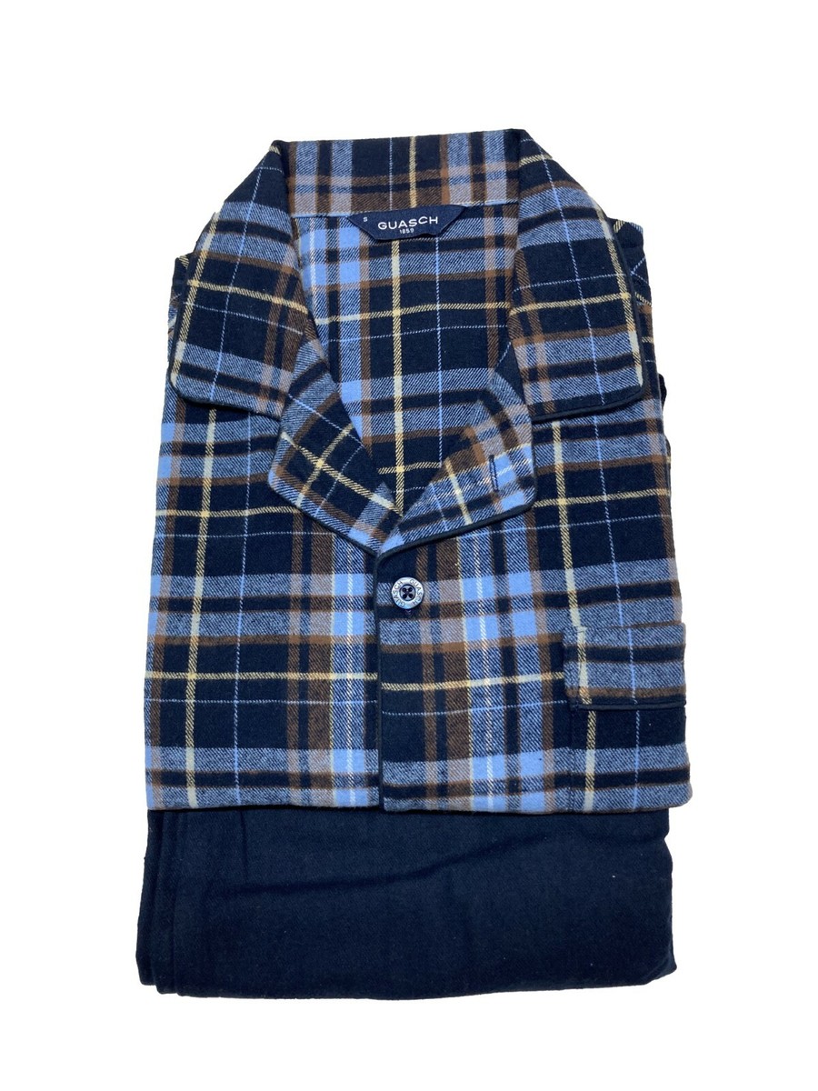 Guasch Men's Pyjamas Blue/Light Blue/Brown Checkered 100% Cotton
