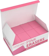 Pink Erasers – Square Eraser, Erasers for Kids, Rubber Eraser, 60 Count, Erasers
