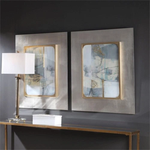 Uttermost Gilded Whimsy Contemporary Wood Abstract Print in Blue (Set of 2) - Picture 7 of 8