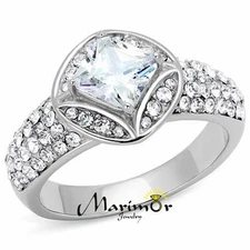 Women's 1.96 Ct Princess Cut Zirconia Stainless Steel Engagement Ring Size 5-10