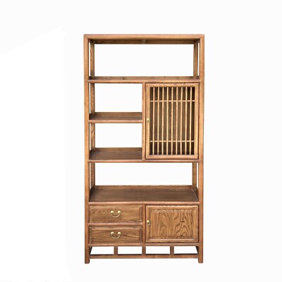 Chinese Elm Wood Brown Open Display Bookcase Cabinet cs4546