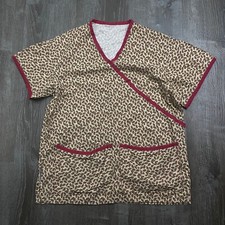Handmade Womans Scrub Top Christmas Gingerbread Brown V-Neck Size Fits like S